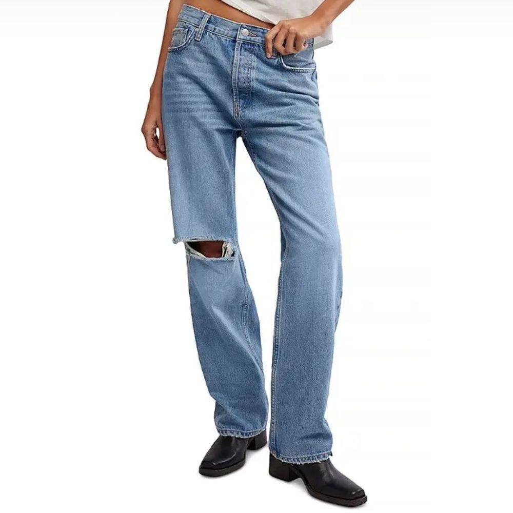 Free People We the Free Holly High-rise Distressed Bootcut Jeans in Cambridge